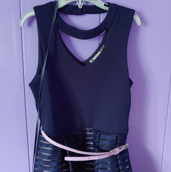 Adorable Sleeveless Navy & Lavender Dress W/Purse - Picture 5 of 6